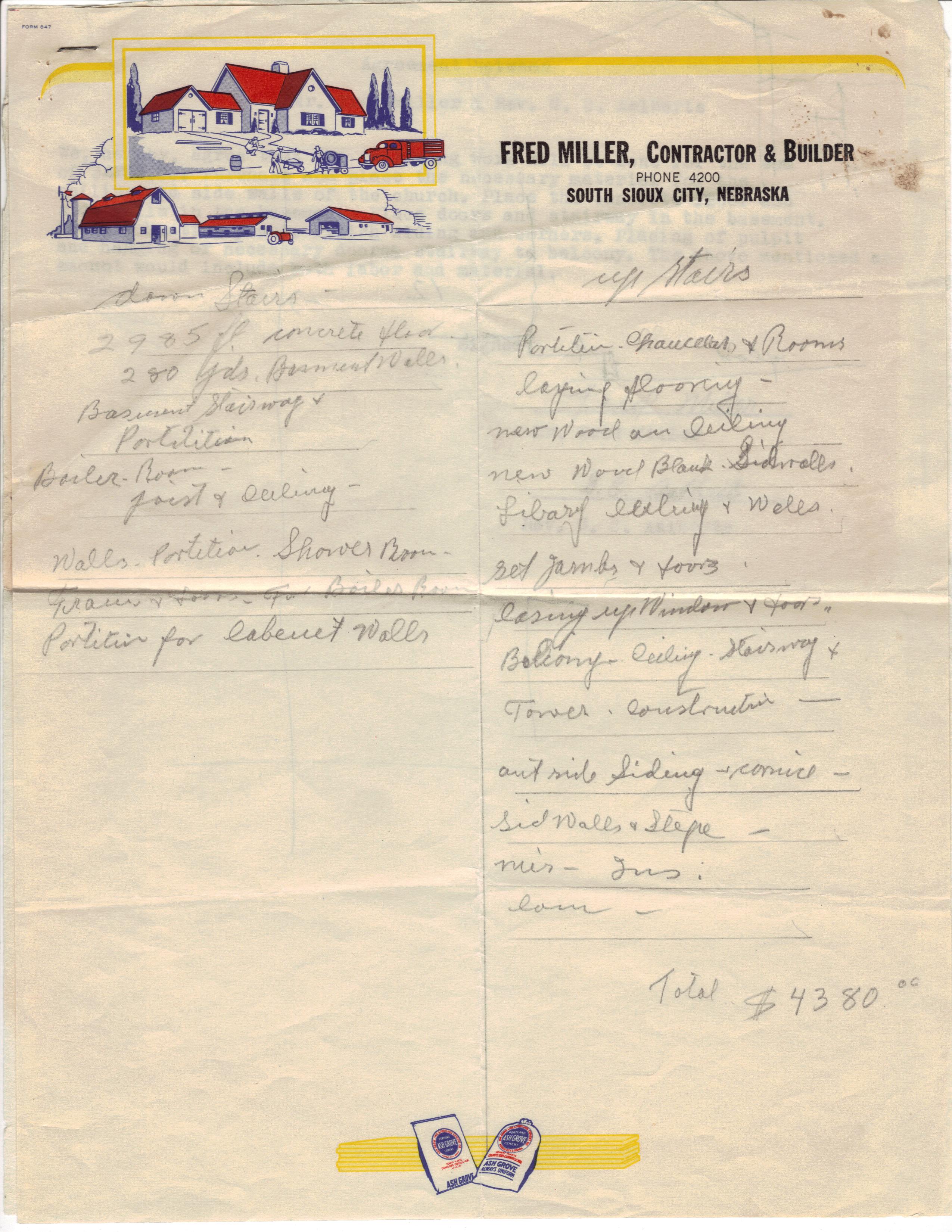 Undated notes on finish-work estimate, $4380.00
